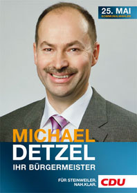 Mit einem deutlichen Erfolg für unseren Kandidaten, Michael Detzel, endete die Bürgermeisterwahl in Steinweiler. Mit 734 zu 400 Stimmen konnte er sich gegen ... - Plakat_-_Detzel_H2